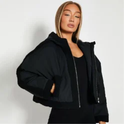 I Saw It First Borg Lined Hooded Cropped Jacket