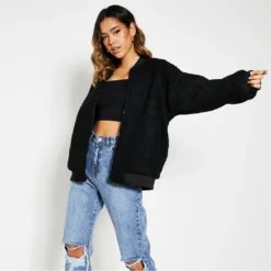 I Saw It First Oversized Borg Teddy Bomber Jacket