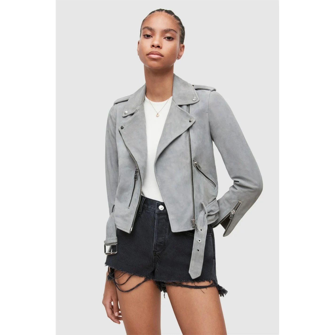 AllSaints AllSaints Balfern Suede Biker Jacket Womens - Image 4