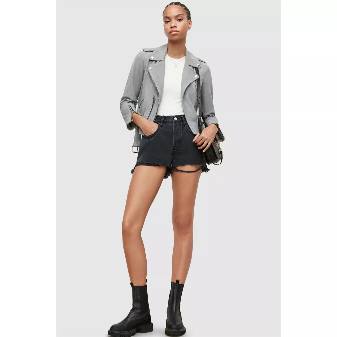 AllSaints AllSaints Balfern Suede Biker Jacket Womens - Image 6