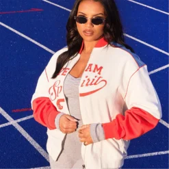 I Saw It First Team Spirit Embroidered Heavyweight Fleeceback Varsity Jacket