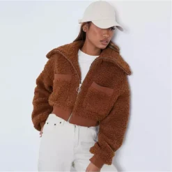 I Saw It First Borg Teddy Funnel Neck Trucker Jacket