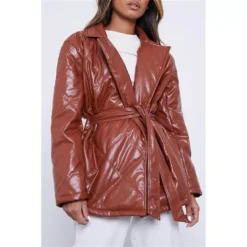 I Saw It First Pu Padded Belted Jacket