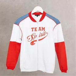 I Saw It First Blue Girls Team Spirit Embroidered Heavyweight Fleeceback Varsity Jacket