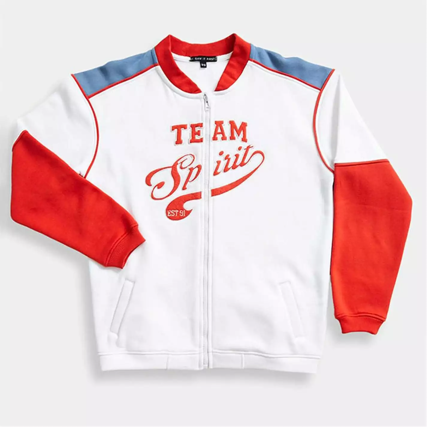 I Saw It First Blue Girls Team Spirit Embroidered Heavyweight Fleeceback Varsity Jacket - Image 3