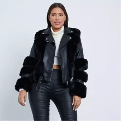 I Saw It First Premium Pu Biker Jacket With Faux Fur