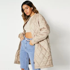 I Saw It First Diamond Quilted Longline Bomber Jacket