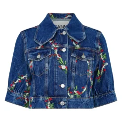 GANNI Embroidered Crop Denim Jacket