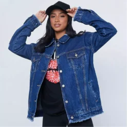 I Saw It First Petite Distressed Oversized Denim Jacket