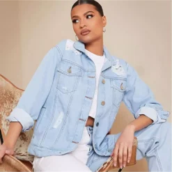 I Saw It First Distressed Oversized Denim Jacket