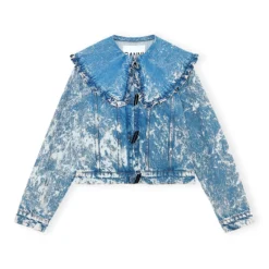 GANNI Bleach Ruffle Collar Denim Jacket