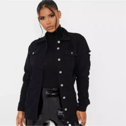 I Saw It First Longline Distressed Denim Jacket