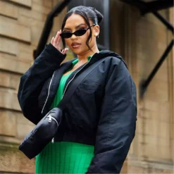 I Saw It First Plus Size Hooded Bomber Jacket