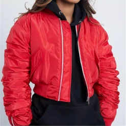 I Saw It First Ruched Sleeve Padded Bomber Jacket