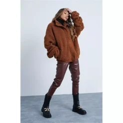 I Saw It First Premium Teddy Borg Oversized Sleeve Bomber Jacket