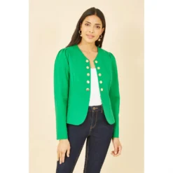 Yumi Green Ponte Jacket With Military Buttons