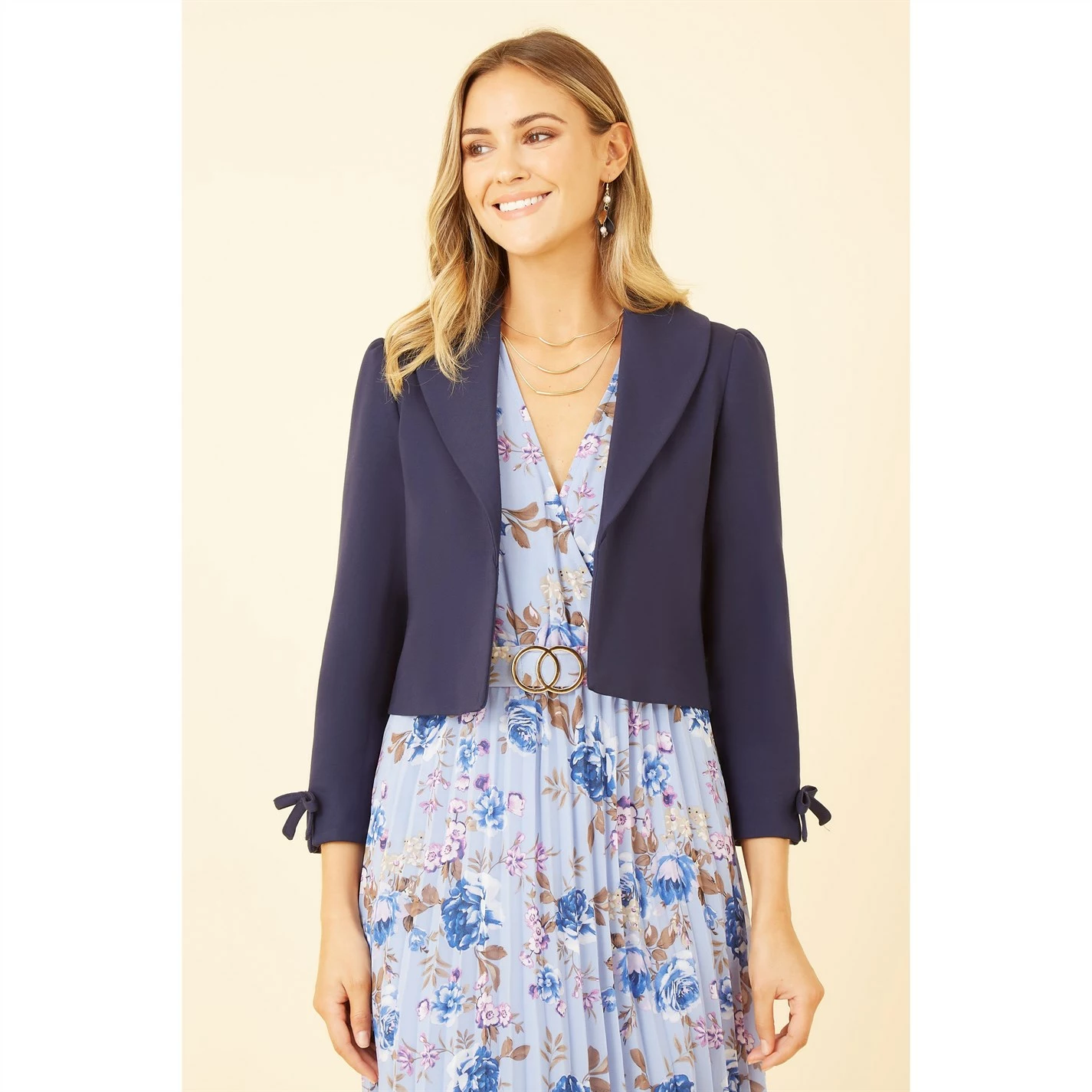 Yumi Navy Cropped Retro Jacket The Bow Cuff