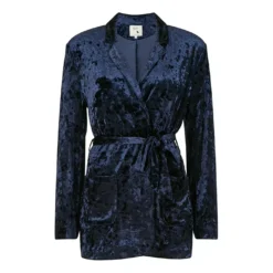 Yumi Navy Velvet Wrap Jacket With Pockets